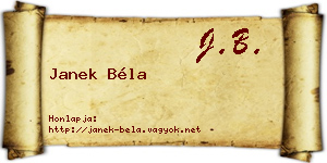 Janek Béla névjegykártya